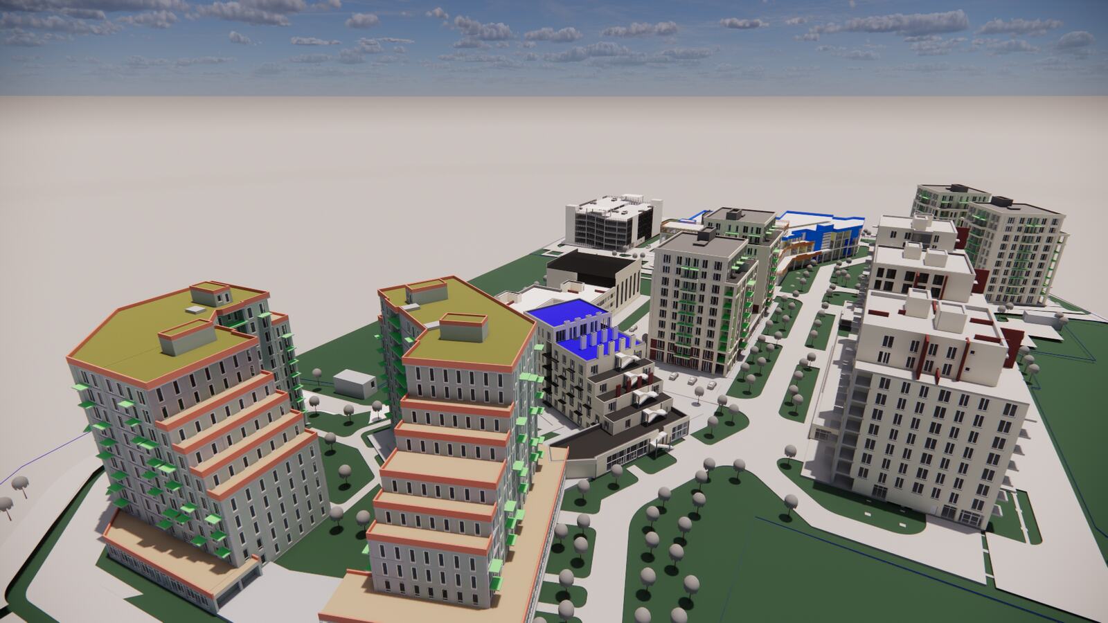 Модель житлового мікрорайону в Enscape